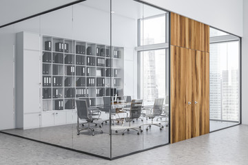 Glass and white meeting room interior