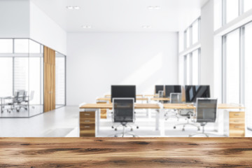 White office interior with meeting room blur