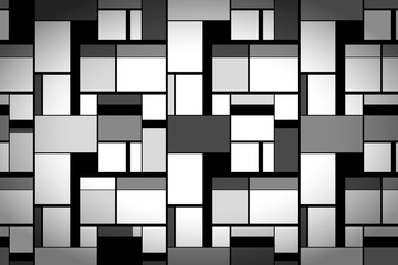 Grayscale painting in Mondrian's style, wide artistic background