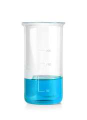 Flask with blue liquid isolated