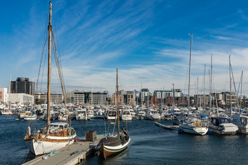 Fototapeta premium View of the marina and sailing boats. Yacht port located in the port of Bodo. Nordland. Norway.