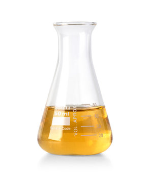 Flask with yellow liquid
