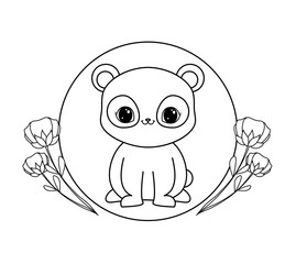 panda bear in frame circular with flowers