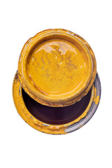 Used paint can directly above isolated on white background 