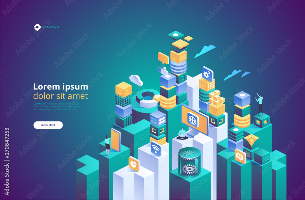Aufkleber abstract technology isometric. concept of data network management