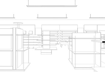 shop, store, contour visualization, 3D illustration, sketch, outline
