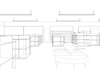 shop, store, contour visualization, 3D illustration, sketch, outline