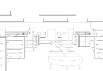 Fototapeta premium shop, store, contour visualization, 3D illustration, sketch, outline