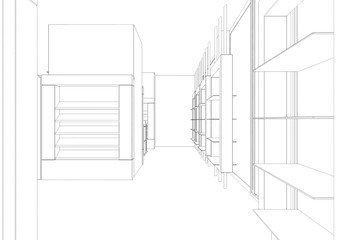 shop, store, contour visualization, 3D illustration, sketch, outline