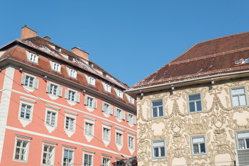 Fototapeta na wymiar Decorative facades in Graz, Austria.