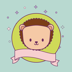 head of cute porcupine in frame circular with ribbon