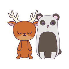 cute reindeer with panda bear animals isolated icon
