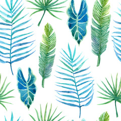 Seamless pattern with lush greenery of tropical plants