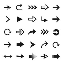 Arrow icon set, interface black curve and pointer