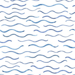 Seamless pattern of decorative watercolor blue waves