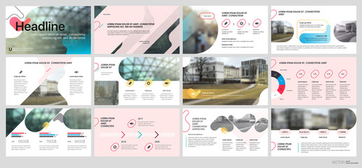Presentation template, Red and pink infographic elements on white background. Vector slide template for business project presentations and marketing.