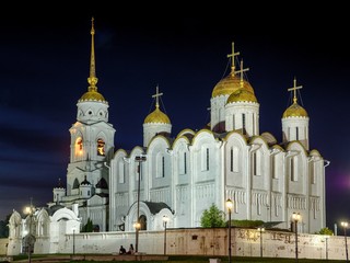 Night view of Dormition Cathedral in Vladimir.