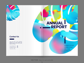 Monstera Tropical Leaves Cover Brochure Design With Fluid shapes. Applicable for flyer, cover annual report, placards, posters, banners. Vector illustrations.