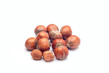 Group of hazelnuts in a shell isolated on  white background