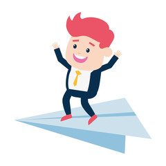 businessman standing paper plane