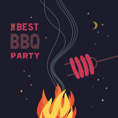 BBQ grill night party flat color icon