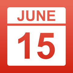 June 15. White calendar on a colored background. Day on the calendar. Illustration.