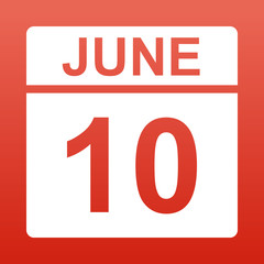 June 10. White calendar on a colored background. Day on the calendar. Illustration.