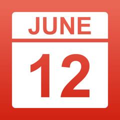 June 12. White calendar on a colored background. Day on the calendar. Illustration.
