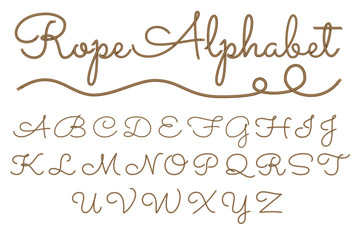 Rope hand drawn font, 3d realistic effect, capital uppercase letters. Vector illustration EPS 10
