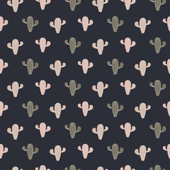 Cactus print vector seamless pattern dark pale colors.