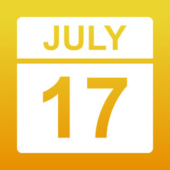 July 17. White calendar on a colored background. Day on the calendar. Illustration.
