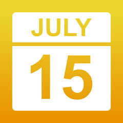 July 15. White calendar on a colored background. Day on the calendar. Illustration.