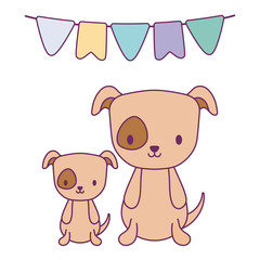 cute dogs animals with garlands party hanging