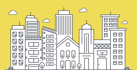 Thin line City landscape. Illustration of urban landscape