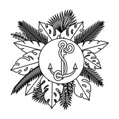 summer circular frame with marine anchor and leafs