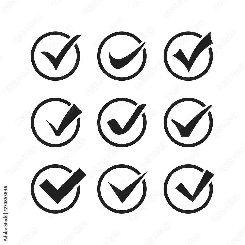Poster Black check mark set icon. Flat icon checklist mark symbol vector illustration.