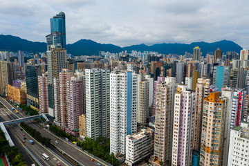 Naklejka premium Aerial view of Hong Kong city