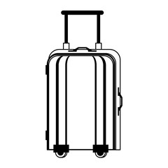 Travel luggage with wheels isolated cartoon in black and white
