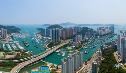 Fototapeta na wymiar Top view Hong Kong harbour port