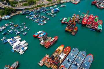 Top view Hong Kong harbour port