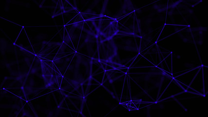 Naklejka na ściany i meble Abstract background with connecting dots and lines. Distribution of triangular shapes in space. Big data. Network connection structure. 3D