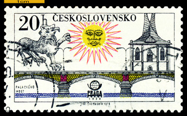 Vintage  postage stamp. Palacky Bridge. Prague.