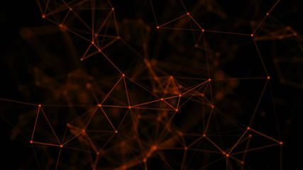 Abstract background with connecting dots and lines. Distribution of triangular shapes in space. Big data. Network connection structure. 3D