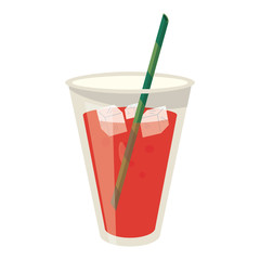 Juice cup with ice cubes and straw cartoon