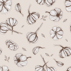 Vector Seamless pattern with garlic and onion Hand drawn food illustration 