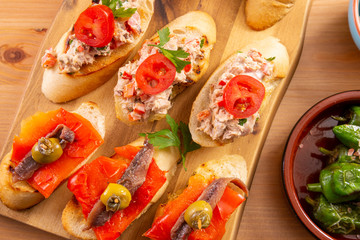 Tapas. Variety of snacks. Top view