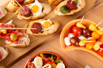 Tapas. Variety of snacks. Top view
