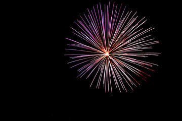 Obraz premium multicolored fireworks with blue and red sparks on an isolated black background for design decoration of the holidays, the new year, as well as the independence day on July 4