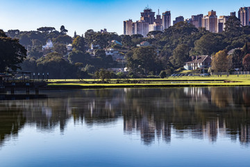 Buildings reflecting on the pond