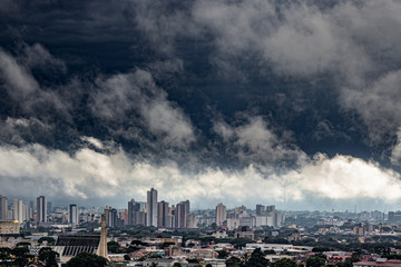 Stormy heavy clouds at sunrise